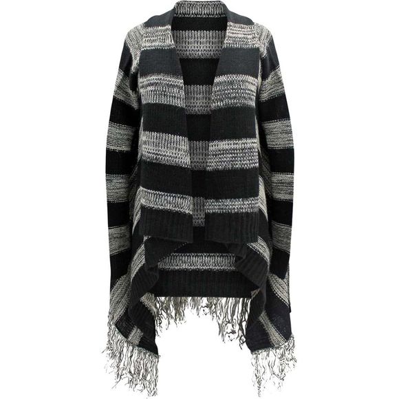 Black & Gray Stripe Fringed Sweater Jacket - Picture 1 of 4